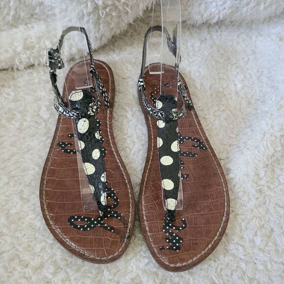 Sam Edelman Gigi Black and White Polka-dot Leather Sanaa sz 7.5 - Picture 3 of 5